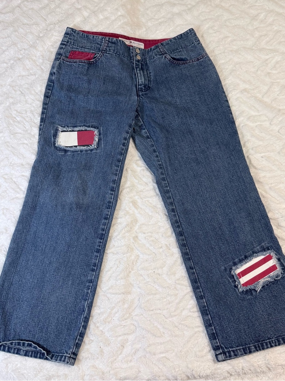 Tommy Hilfiger Blue Denim Jeans with Red & White Patch Details - Size 4 - EUC